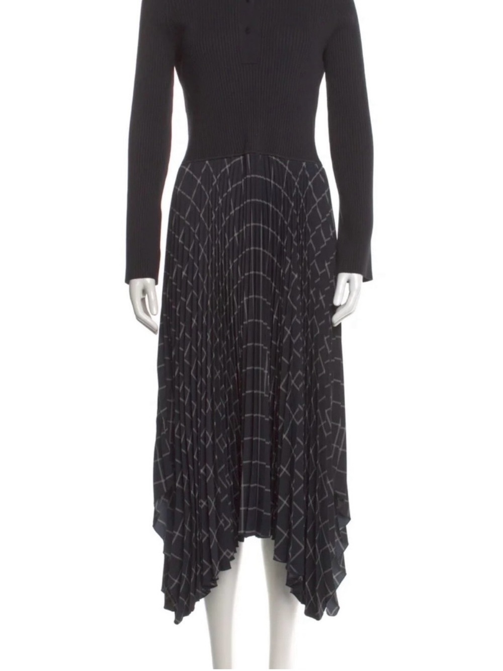 Joseph Black Midi Pleated Skirt with White Geometric Stitching